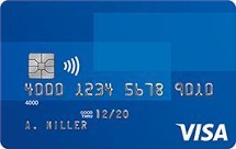 Visa card with contactless-enabled symbol on it.