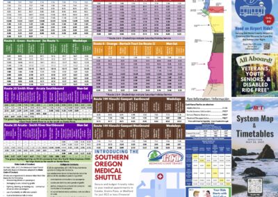 Redwood Coast Transit Authority (RCTA) summer 2025 brochure with schedules, fare information, contact details, local and regional bus maps, and free ride details for Veterans, Youth, Seniors, and Disabled riders.
